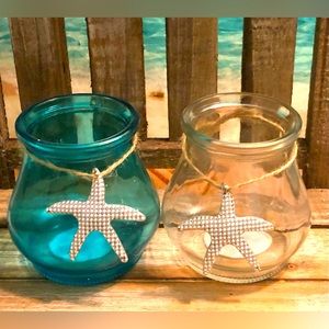 💙 2 BEACH THEMED CANDLE HOLDERS 💙
